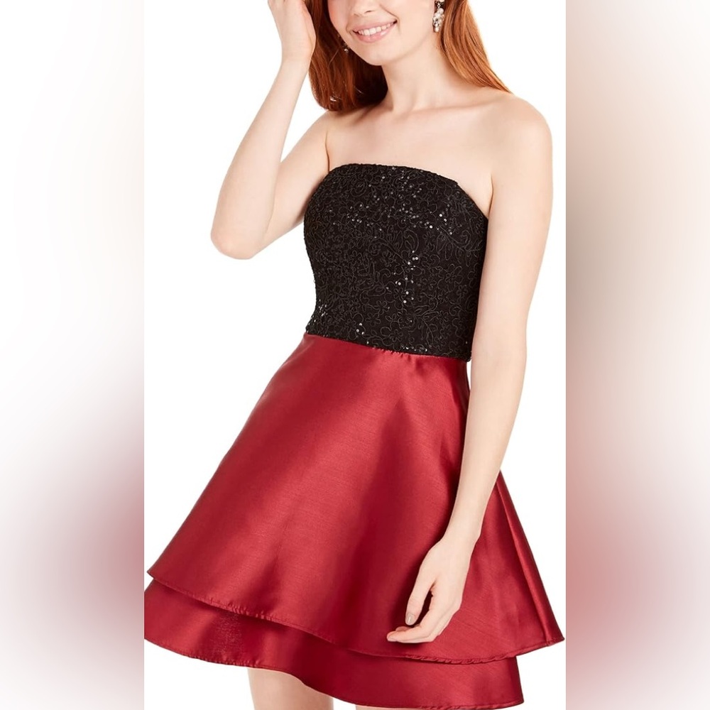 Speechless Juniors Size 11 Red Black Sequin Lace Fit Flare Party Dress